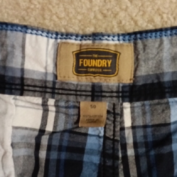 The Foundry Supply Co. Men's Blue & White Plaid Cargo Shorts - Picture 2 of 4